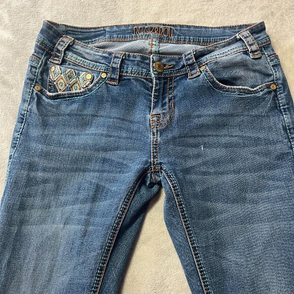 Rock & Roll Denim Embroidered Rival Low Rise Western Bootcut Jeans - Picture 3 of 16